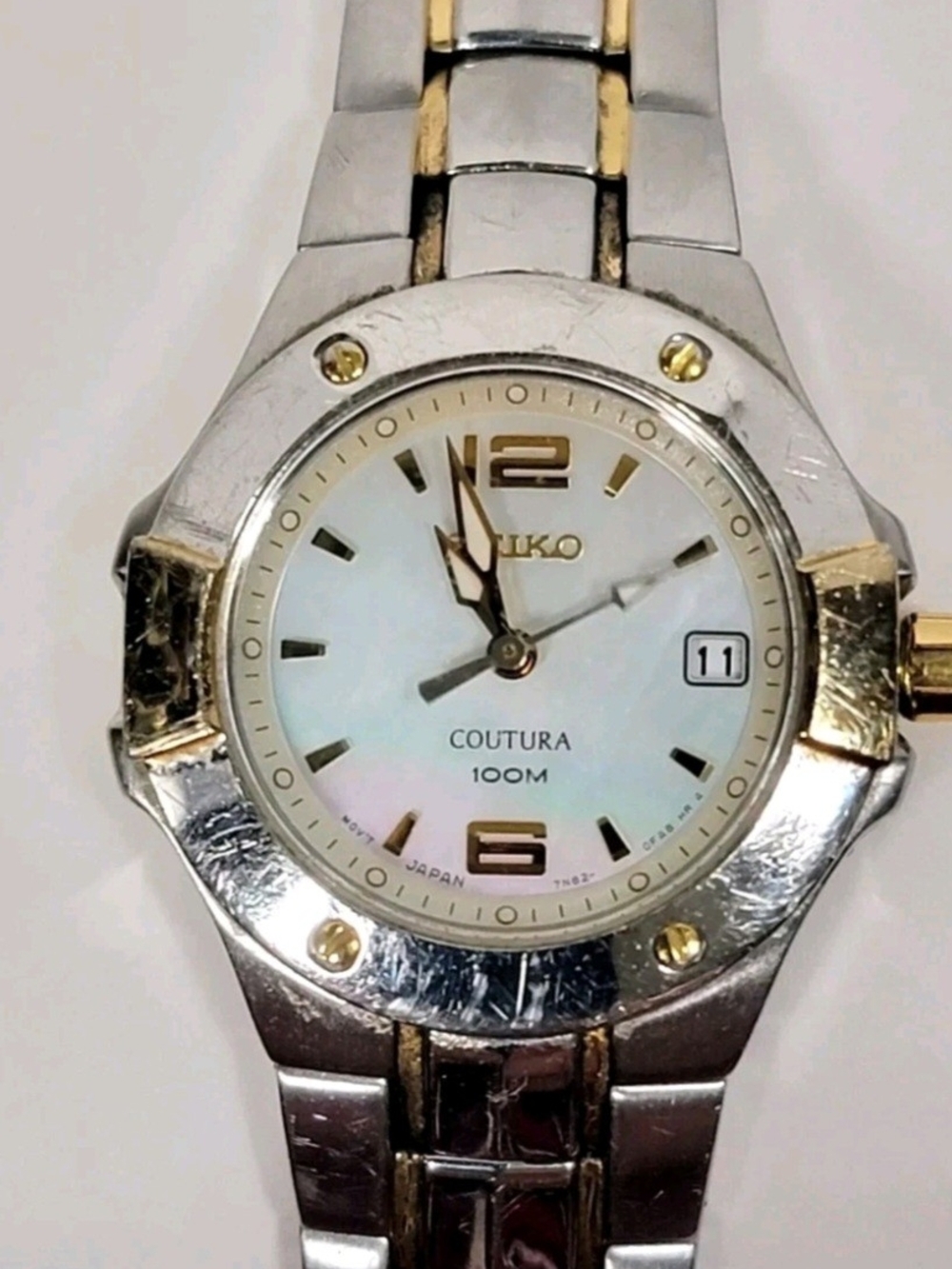 Seiko Two-Tone Silver and Gold Coutura Men's Watch with Mother-of-Pearl Dial
